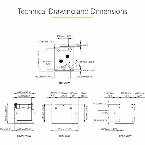 StarTech RK1232WALHM 12U Wall Mount Network Cabinet | 4-Post | Hinged | Lockable | Adjustable Depth