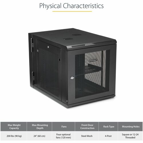 StarTech RK1232WALHM 12U Wall Mount Network Cabinet | 4-Post | Hinged | Lockable | Adjustable Depth