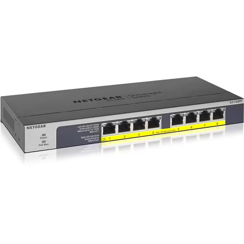 Netgear GS108PP 8-Port Gigabit PoE+ Unmanaged Switch | 120W PoE Budget | Desktop, Wall, or Rack Mount
