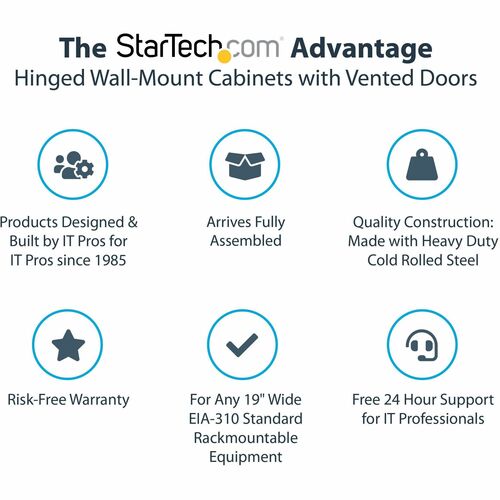 StarTech RK1232WALHM 12U Wall Mount Network Cabinet | 4-Post | Hinged | Lockable | Adjustable Depth